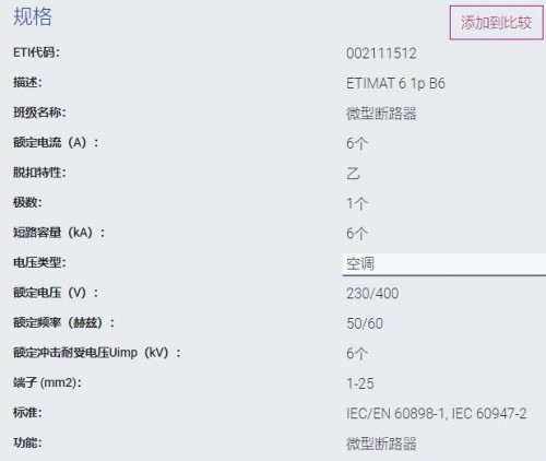 ETI 微型断路器ETIMAT 6 1p B6系列